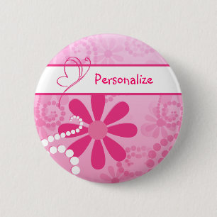 bloemen roze restantdagen met naam ronde button 5,7 cm