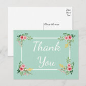 Bloemen Roze Rose Dank u Bloem Mint bruiloft Briefkaart (Voorkant / Achterkant)