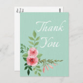 Bloemen Roze Rose Dank u Bloem Mint bruiloft Briefkaart (Voorkant / Achterkant)