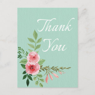 Bloemen Roze Rose Dank u Bloem Mint bruiloft Briefkaart