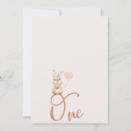 Bloemen Roze Rose Goud Sommige Bunny 1e Verjaardag Kaart (Achterkant)
