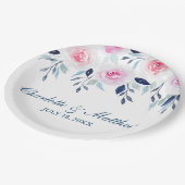 Bloemen Roze Rozen Bloemen Waterverf Bruiloft Papieren Bordje (Gekanteld)