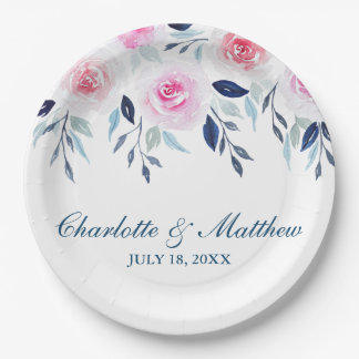 Bloemen Roze Rozen Bloemen Waterverf Bruiloft Papieren Bordje