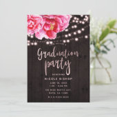 Bloemen Roze Rustiek Hout Lights Graduation Party Kaart (Staand voorkant)