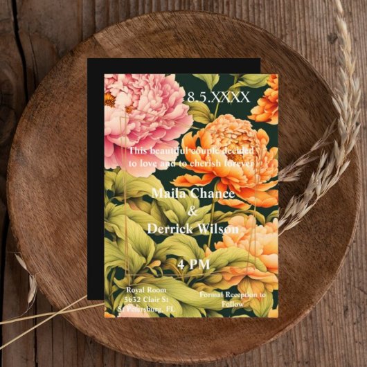 Bloemen Roze Sinaasappel Groen Lijst Elegante brui Kaart