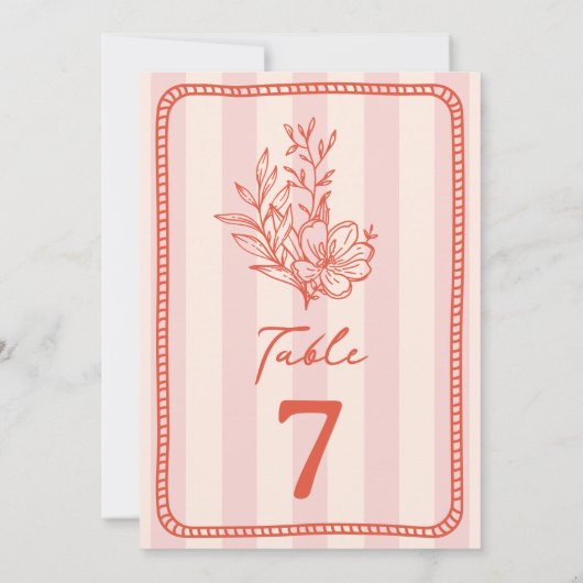 Bloemen roze streep bruiloft kaart (Achterkant)