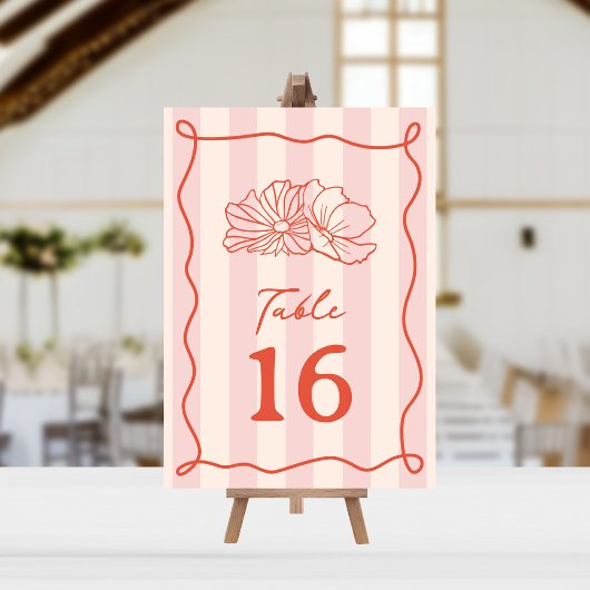 Bloemen Roze Streep Bruiloft Kaart