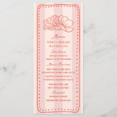 Bloemen roze streep tropische bruiloft menu (Voorkant)