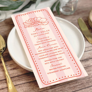 Bloemen roze streep tropische bruiloft menu