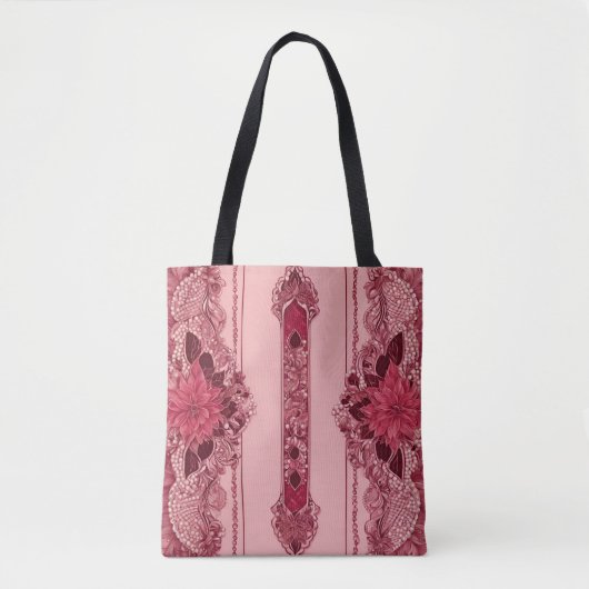 Bloemen Roze Strepen AI kunst Tote Bag (Voorkant)
