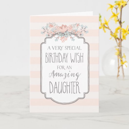  Bloemen Roze Strepen Dochter Verjaardag Kaart (Gele Bloem)