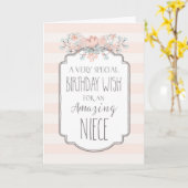  Bloemen Roze Strepen Niece Verjaardag Kaart (Gele Bloem)