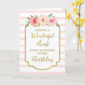 Bloemen Roze Strepen Tante Verjaardag Kaart (Gele Bloem)