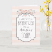  Bloemen Roze Strepen Zuster Verjaardag Kaart (Gele Bloem)