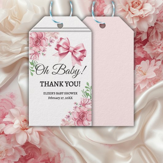 Bloemen Roze strik Baby shower Cadeaulabel