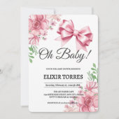 Bloemen Roze strik Baby shower Kaart (Voorkant)