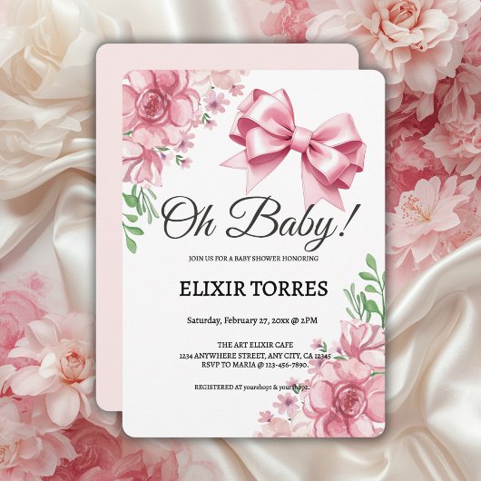 Bloemen Roze strik Baby shower Kaart