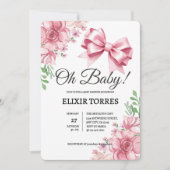 Bloemen Roze strik Baby shower Kaart (Voorkant)