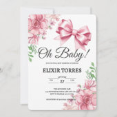 Bloemen Roze strik Baby shower Kaart (Voorkant)