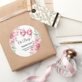 Bloemen Roze strik Baby shower Ronde Sticker