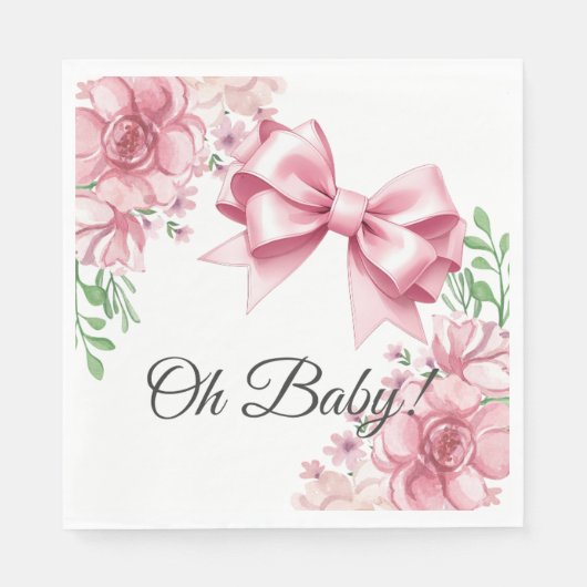Bloemen Roze strik Baby shower Servet (Voorkant)