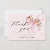 Bloemen Roze strik Elegant Baby shower Dank u Bedankkaart (Voorkant)