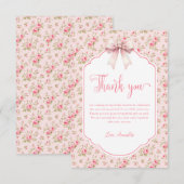 Bloemen Roze strik Het is een meisje Baby shower Bedankkaart (Voorkant / Achterkant)