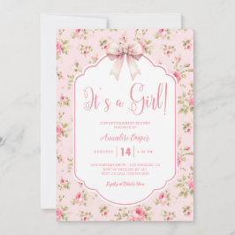 Bloemen Roze strik Het is een meisje Baby shower Kaart