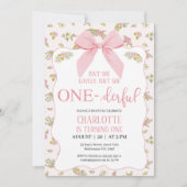 Bloemen Roze strik is niet zij eervolle 1e verjaar Kaart (Voorkant)