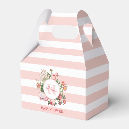 bloemen Roze stripes Monogram Baby shower Bedankdoosjes (Achterkant)