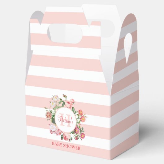 bloemen Roze stripes Monogram Baby shower Bedankdoosjes (Geopend)