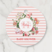  bloemen Roze stripes Monogram Baby shower Bedankjes Labels (Achterkant)