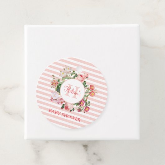  bloemen Roze stripes Monogram Baby shower Bedankjes Labels (In situ)
