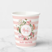  bloemen Roze stripes Monogram Baby shower Papieren Bekers (Links)