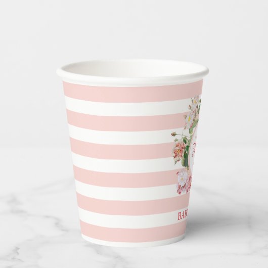  bloemen Roze stripes Monogram Baby shower Papieren Bekers (Voorkant)