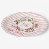  bloemen Roze stripes Monogram Baby shower Papieren Bordje (Gekanteld)