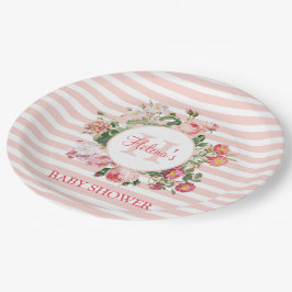  bloemen Roze stripes Monogram Baby shower Papieren Bordje