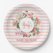  bloemen Roze stripes Monogram Baby shower Papieren Bordje (Voorkant)