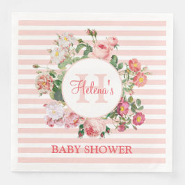 bloemen Roze stripes Monogram Baby shower Servet