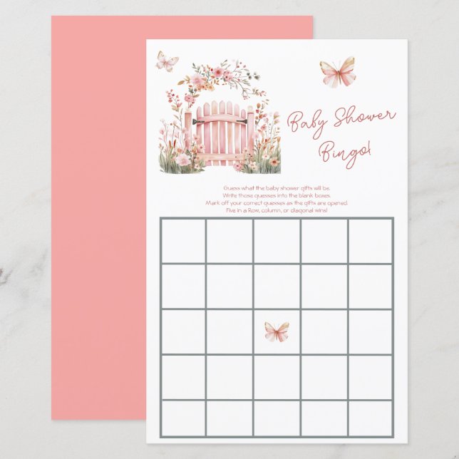 Bloemen Roze Tuin Baby shower Bingo (Voorkant / Achterkant)