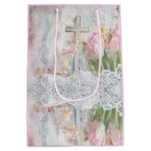 Bloemen Roze Tulp Cross Lace Decoupage Medium Cadeauzakje (Achterkant)