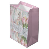 Bloemen Roze Tulp Cross Lace Decoupage Medium Cadeauzakje (Achterkant Gekanteld)