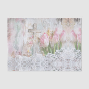  Bloemen Roze Tulp Cross Lace Decoupage Tissuepapier