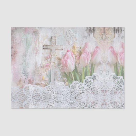  Bloemen Roze Tulp Cross Lace Decoupage Tissuepapier (Voorkant)