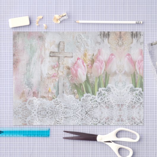  Bloemen Roze Tulp Cross Lace Decoupage Tissuepapier (Craft)