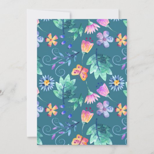 Bloemen Roze Turquoise Blauwe Bloemige Baby Shower Kaart (Achterkant)