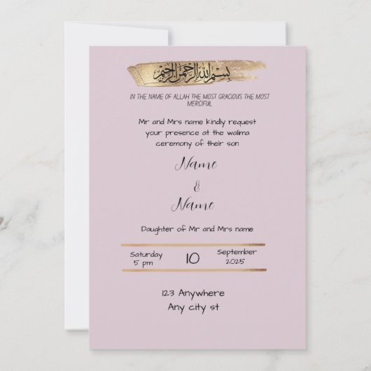 Bloemen roze walima bruiloft uitnodiging (Achterkant)