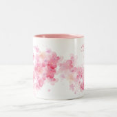 Bloemen Roze Waterverf Beste 2e Neef Ooit Tweekleurige Koffiemok (Center)