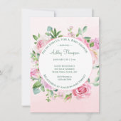 Bloemen Roze Waterverf Meisjes Baby shower Kaart (Voorkant)