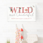 Bloemen Roze Wild & Onederful Meisje 1e Verjaardag Spandoek (Insitu)